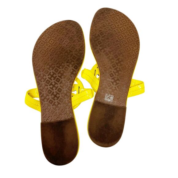 TORY BURCH Yellow Patent Leather Naplak Miller Logo Sandals Slides Flip Flops 7 - Picture 6 of 8